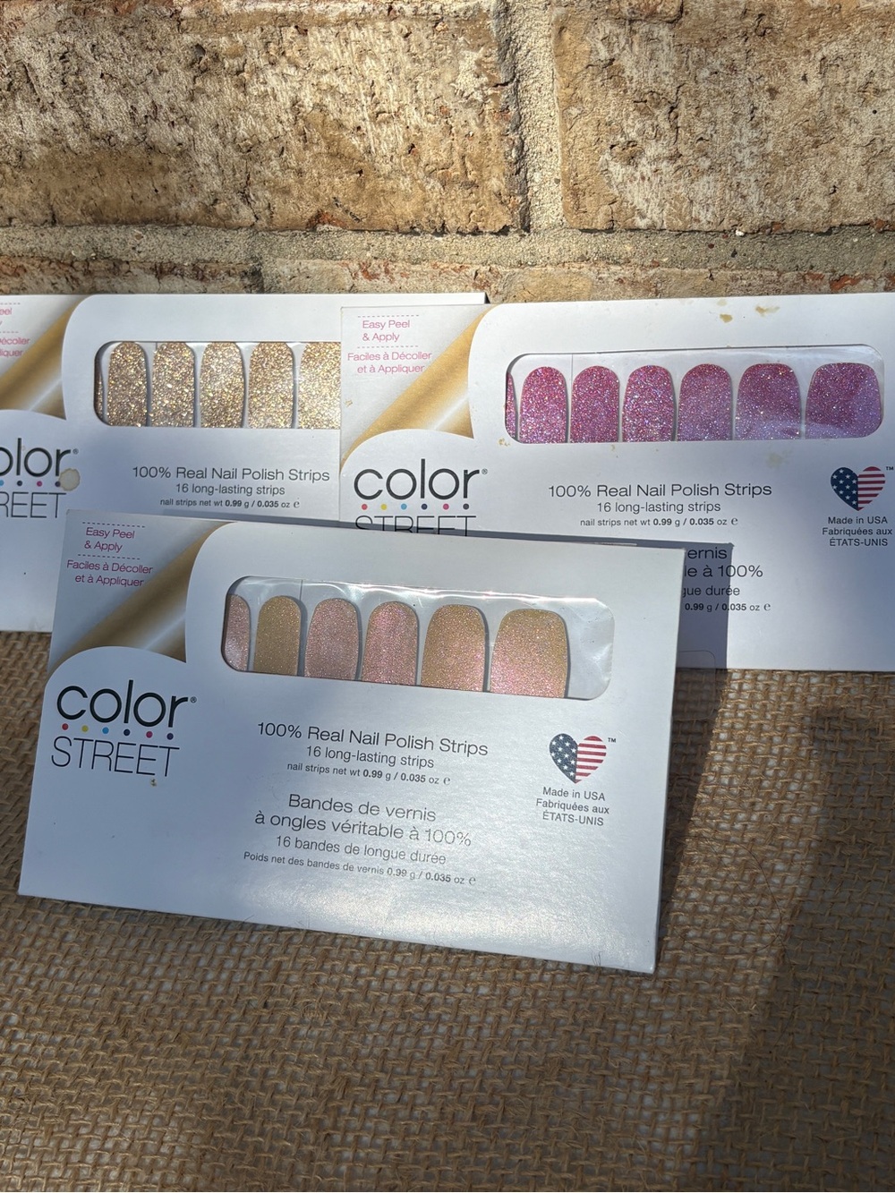Color Street Nail Strips Trio Pack - Pink, Gold & Champagne Glitters